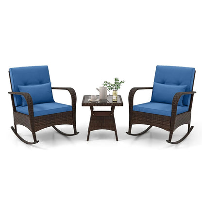 3 Piece Patio Set with Cushions and Rattan Table