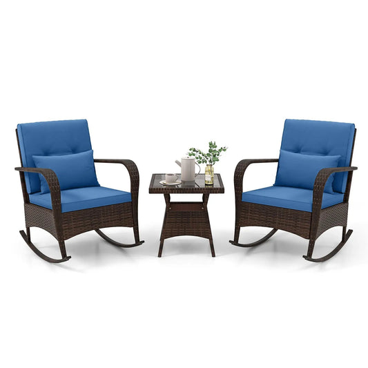 3 Piece Patio Set with Cushions and Rattan Table