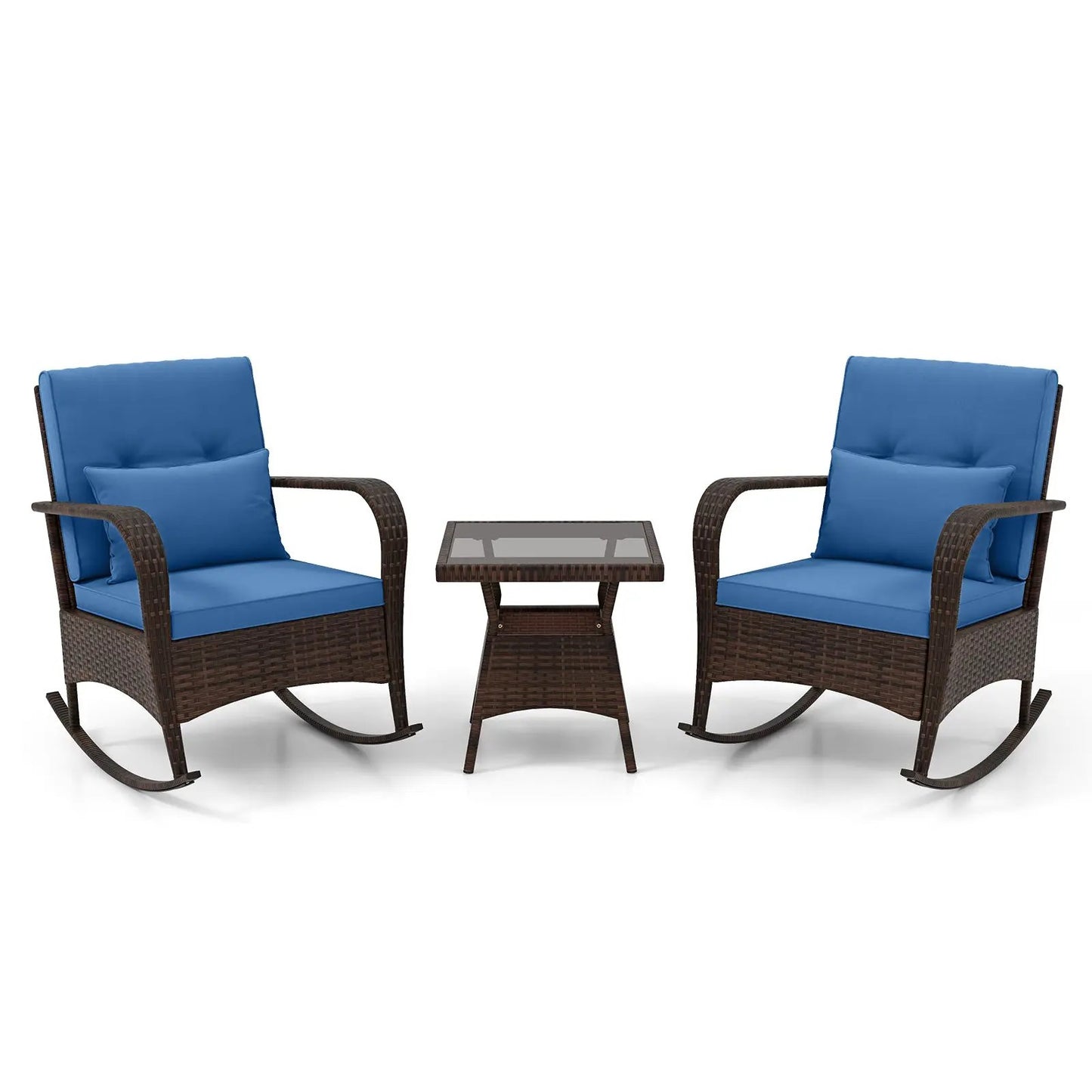 3 Piece Patio Set with Cushions and Rattan Table