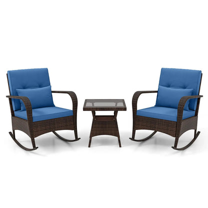 3 Piece Patio Set with Cushions and Rattan Table