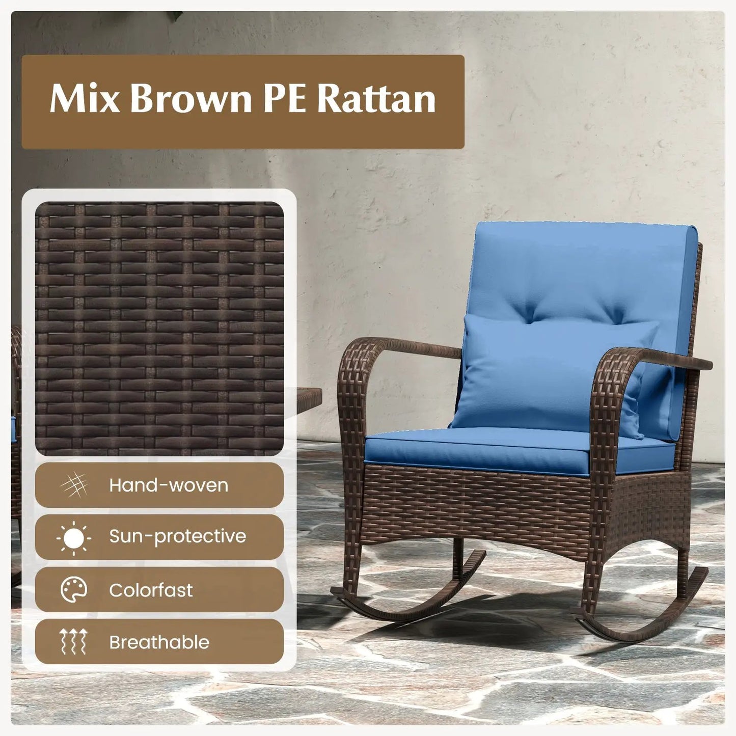 3 Piece Patio Set with Cushions and Rattan Table
