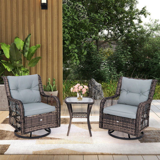 3 Pieces Outdoor Swivel Rocker Set with Small Side Table-Gray - Tampa Home & Garden Store