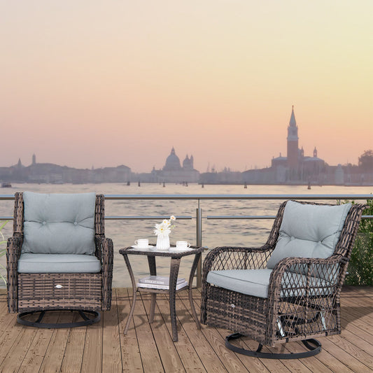3 Pieces Outdoor Swivel Rocker Set with Small Side Table-Gray - Tampa Home & Garden Store