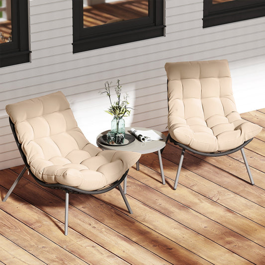 3 Pieces PE Rattan Conversation Set with Cushioned Papasan Chairs-Beige - Tampa Home & Garden Store
