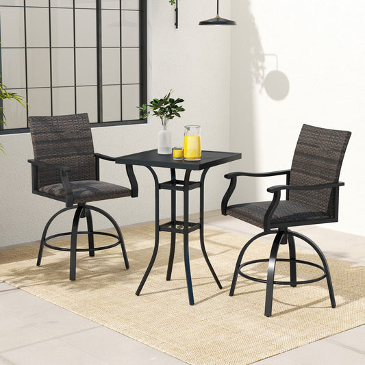 3 Pieces PE Wicker Patio Swivel Bar Set with Quick-Drying Foam-Black - Tampa Home & Garden Store