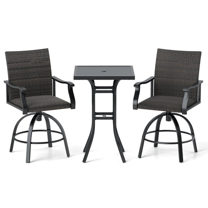 3 Pieces PE Wicker Patio Swivel Bar Set with Quick-Drying Foam-Black