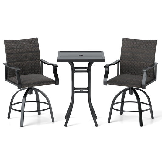3 Pieces PE Wicker Patio Swivel Bar Set with Quick-Drying Foam-Black - Tampa Home & Garden Store