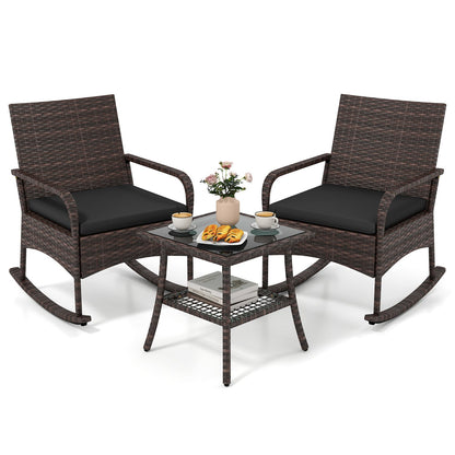 DirectDeals 3-Piece Rocking Bistro Set with Cushions and Glass Table, 2 chairs on Tampa Home & Garden Store