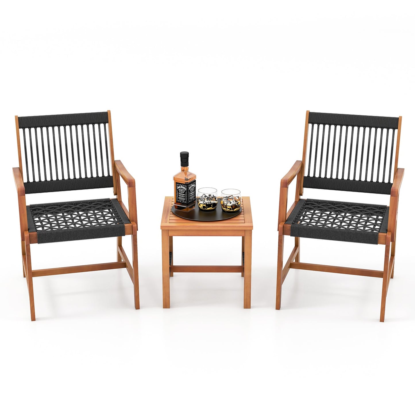 Juego de muebles de patio de madera de acacia de 3 piezas con sillones y mesa de centro
