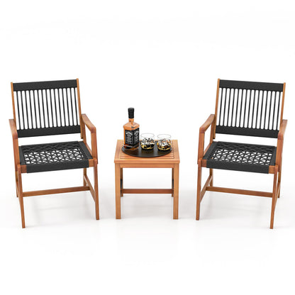Juego de muebles de patio de madera de acacia de 3 piezas con sillones y mesa de centro