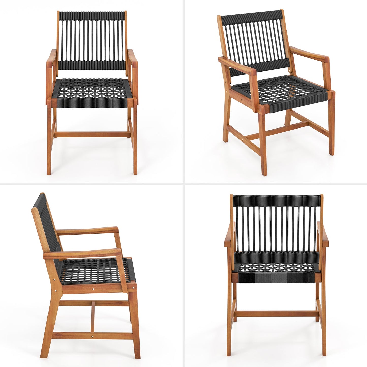 Juego de muebles de patio de madera de acacia de 3 piezas con sillones y mesa de centro