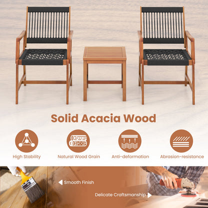 Juego de muebles de patio de madera de acacia de 3 piezas con sillones y mesa de centro