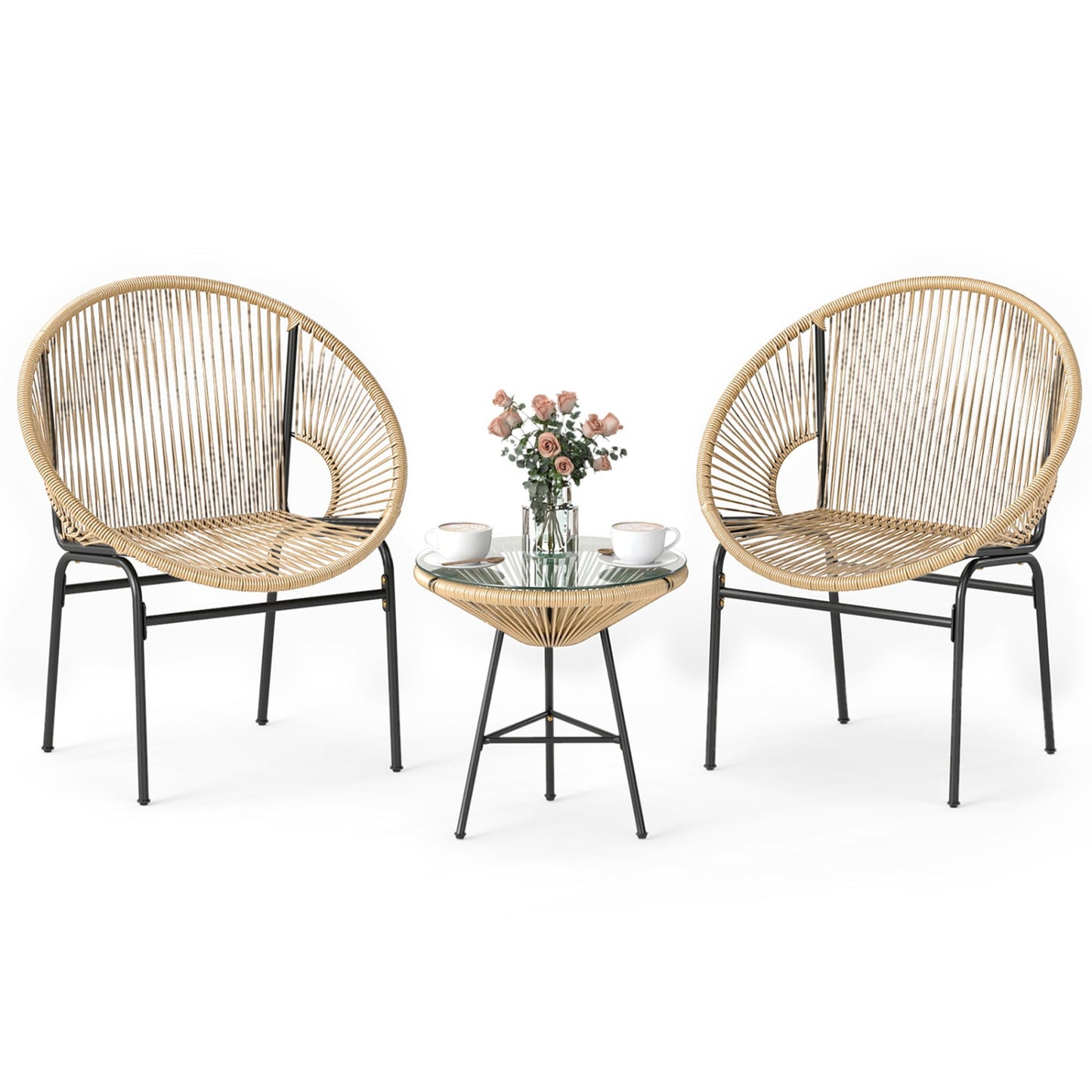 Juego de bistró de 3 piezas para patio, muebles Acapulco con mesa de cristal - gris