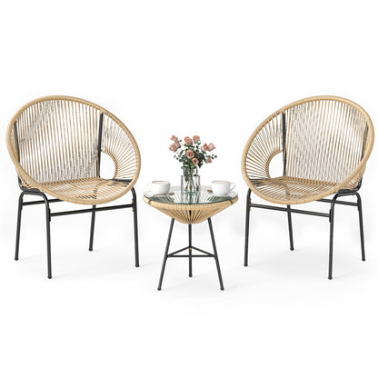 Juego de bistró de 3 piezas para patio, muebles Acapulco con mesa de cristal - gris