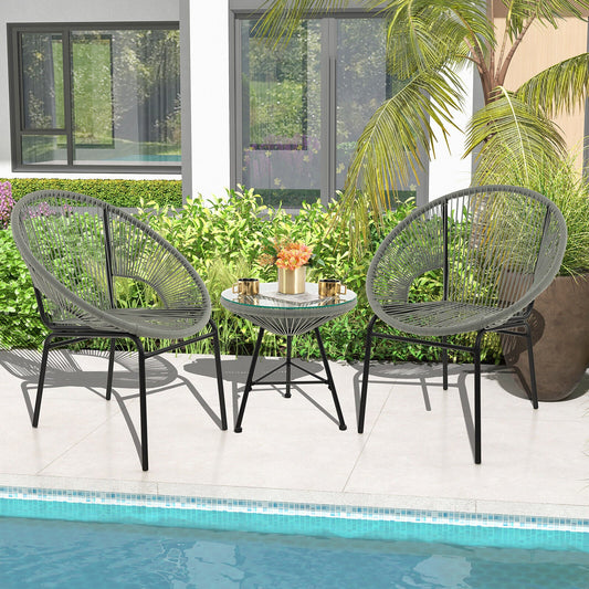 3 Pieces Patio Acapulco Furniture Bistro Set with Glass Table-Gray - Tampa Home & Garden Store