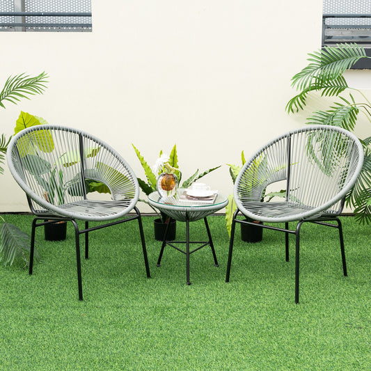 3 Pieces Patio Acapulco Furniture Bistro Set with Glass Table-Gray - Tampa Home & Garden Store