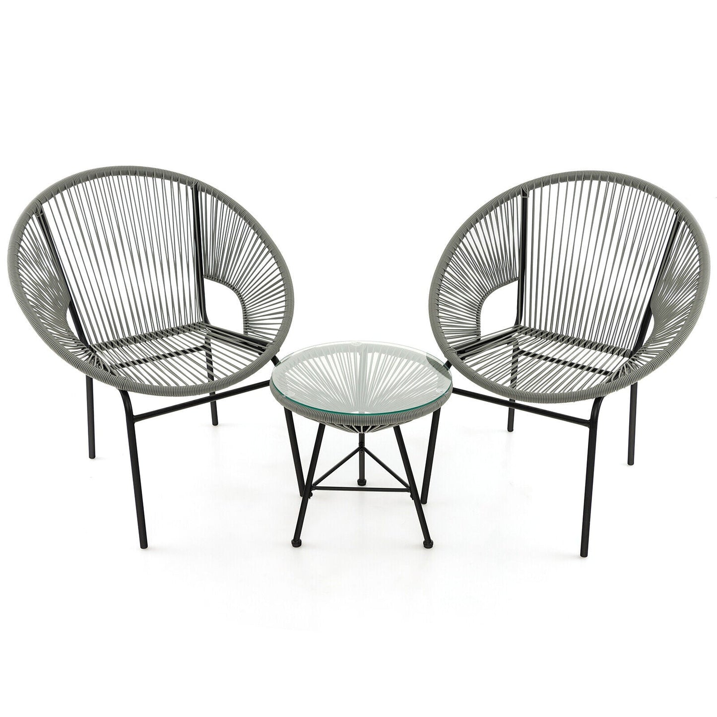 Juego de bistró de 3 piezas para patio, muebles Acapulco con mesa de cristal - gris