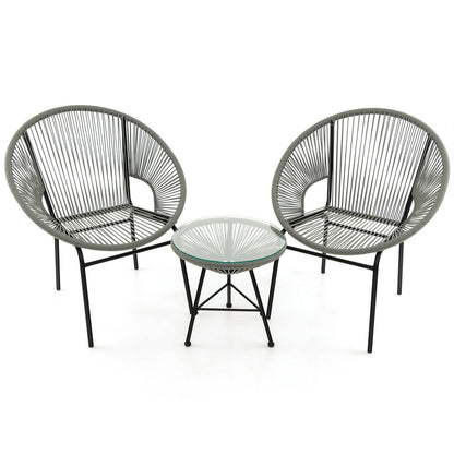 Juego de bistró de 3 piezas para patio, muebles Acapulco con mesa de cristal - gris