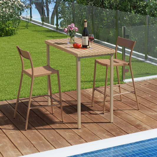 3 Pieces Patio Bar Table Set with Height Table and 2 Armless Chairs - Tampa Home & Garden Store