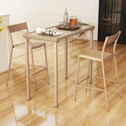 3 Pieces Patio Bar Table Set with Height Table and 2 Armless Chairs