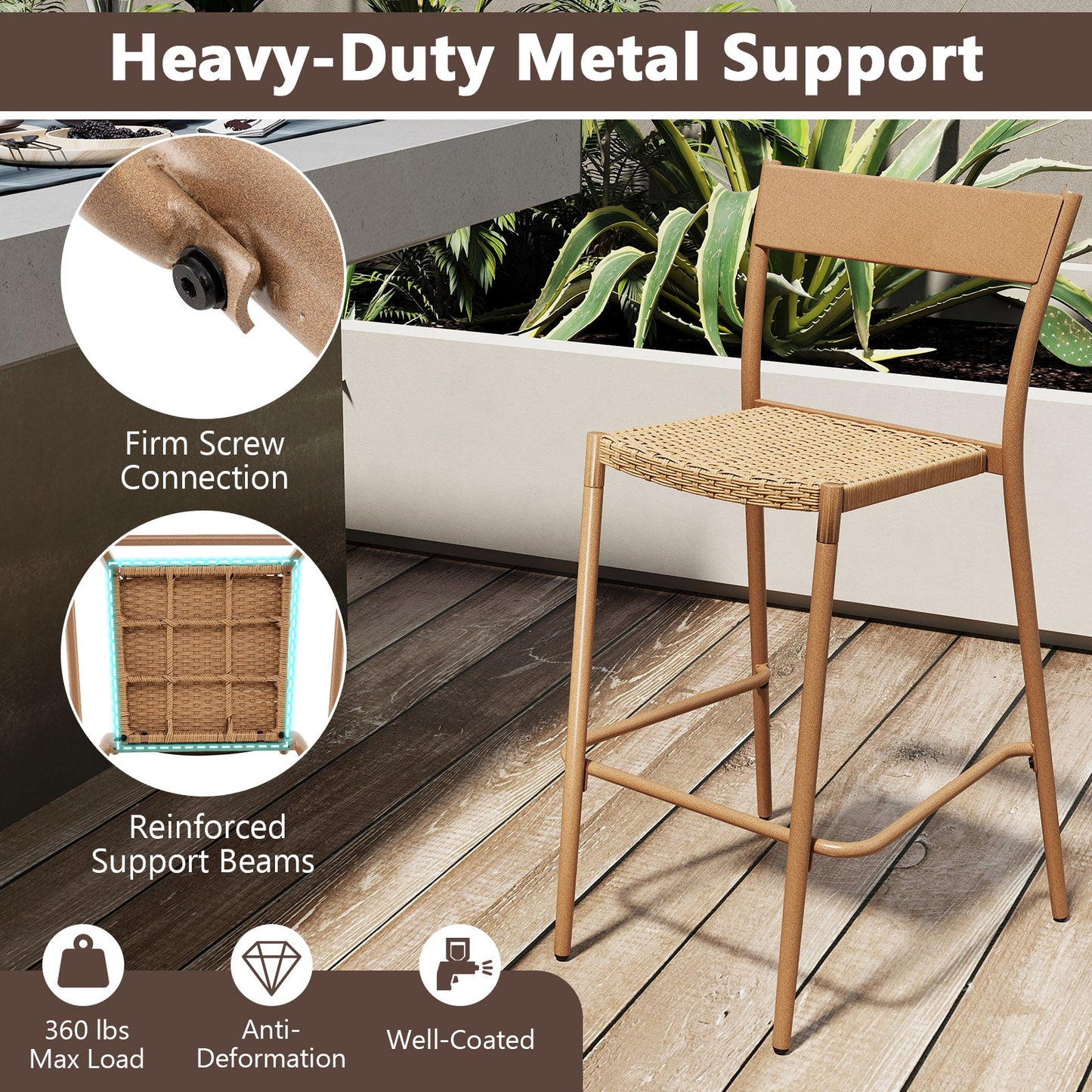 3 Pieces Patio Bar Table Set with Height Table and 2 Armless Chairs