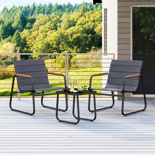 3 Pieces Patio Bistro Set Outdoor Fabric Conversation Set-Gray - Tampa Home & Garden Store