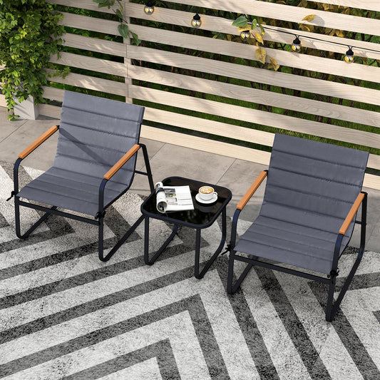 3 Pieces Patio Bistro Set Outdoor Fabric Conversation Set-Gray - Tampa Home & Garden Store