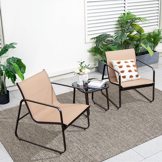 3 Pieces Patio Conversation Set with Breathable Fabric and Tabletop-Brown - Tampa Home & Garden Store