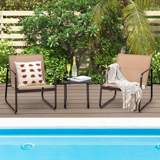3 Pieces Patio Conversation Set with Breathable Fabric and Tabletop-Brown - Tampa Home & Garden Store