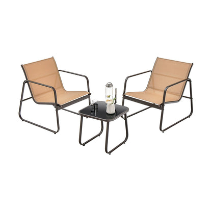 Juego de patio de 3 piezas con tela transpirable y mesa - Marrón