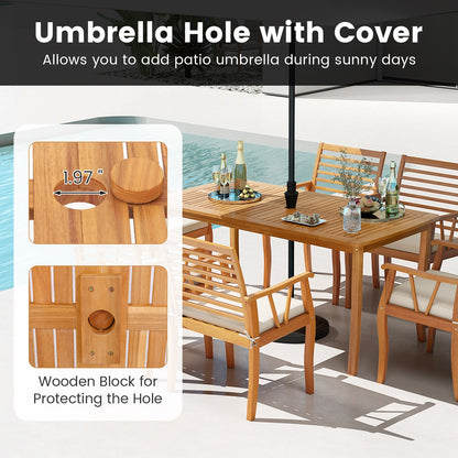 3 Pieces Patio Dining Set with Acacia Wood Outdoor Table and Benches