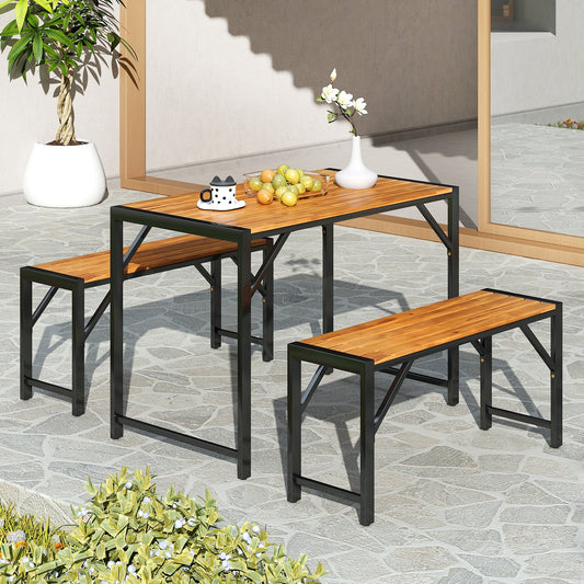 3 Pieces Patio Dining Set with Picnic Table and 2 Benches for 4 People - Tampa Home & Garden Store