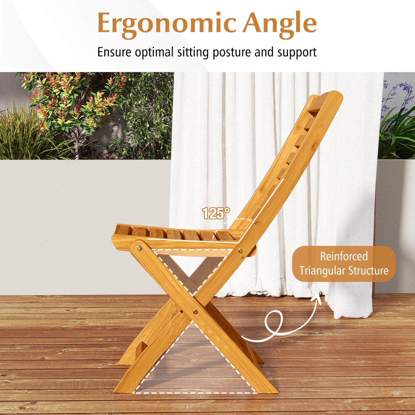 3 Pieces Acacia Wood Patio Folding Bistro Set with Soft Cushions-Beige