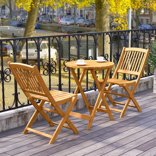 3 Pieces Acacia Wood Patio Folding Bistro Set with Soft Cushions-Beige - Tampa Home & Garden Store