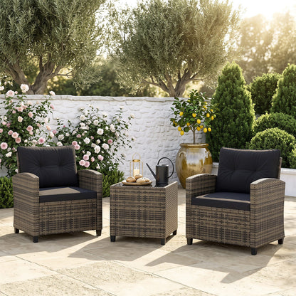 3-Piece Patio Conversation Set with Tempered Glass Table wicker black cushions DirectDeals on Tampa Home & Garden Store