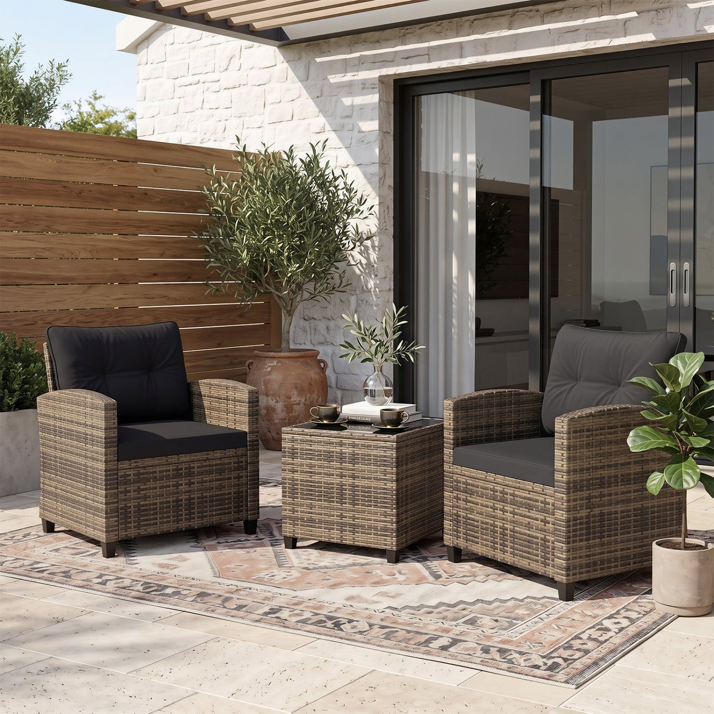 DirectDeals 3-Pc patio conversation set with brown wicker and glass table on Tampa Home & Garden Store