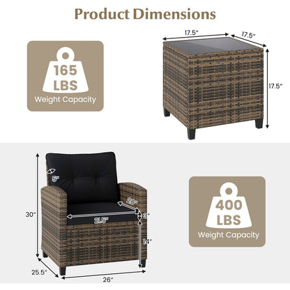 3-Piece Patio Conversation Set with Glass Table by DirectDeals, brown wicker, 165 lbs capacity on Tampa Home & Garden Store