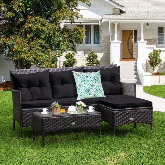 3 Pieces Patio Furniture Sectional Set with 5 Cozy Cushions-Black - Tampa Home & Garden Store