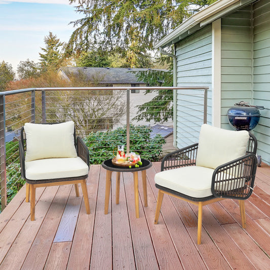 3 Pieces Patio Furniture Set with Cushioned Chairs and Tempered Glass Side Table-Black - Tampa Home & Garden Store