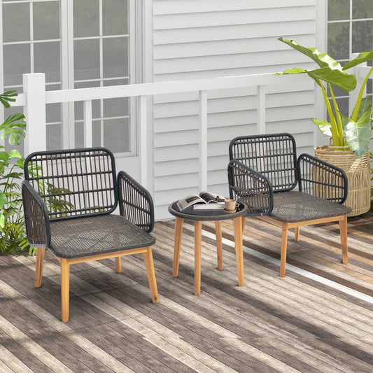 3 Pieces Patio Furniture Set with Cushioned Chairs and Tempered Glass Side Table-Black - Tampa Home & Garden Store