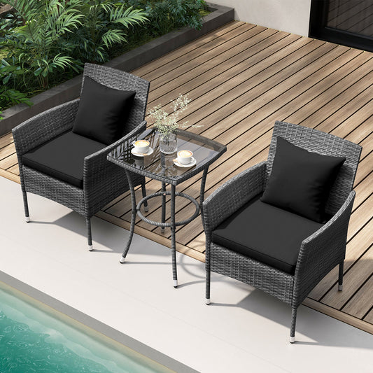 3 Pieces Patio Furniture Set with Cushioned Patio Chairs and Tempered Glass Coffee Table - Tampa Home & Garden Store