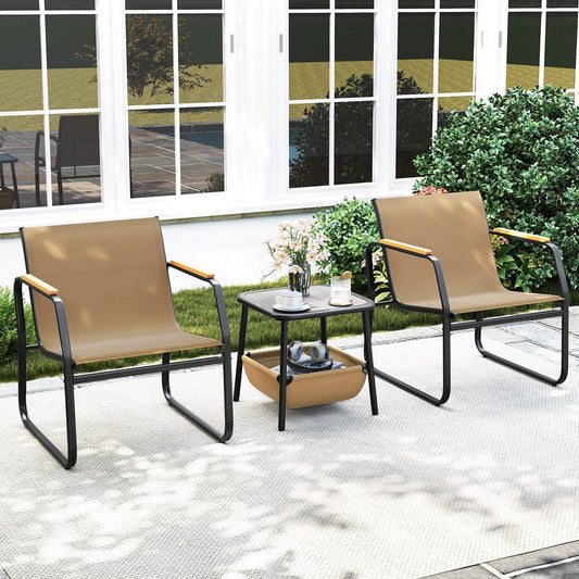 3 Pieces Patio Furniture Set Outdoor Bistro Conversation Set-Brown - Tampa Home & Garden Store