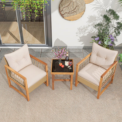 3 Piece Patio Furniture Set with Acacia Wood Frame Brown Cushions DirectDeals on Tampa Home & Garden Store