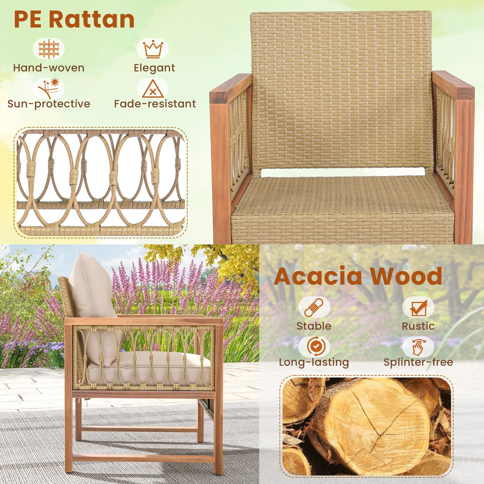 3-Piece patio furniture set with acacia wood frame and brown woven cushions DirectDeals outdoor on Tampa Home & Garden Store
