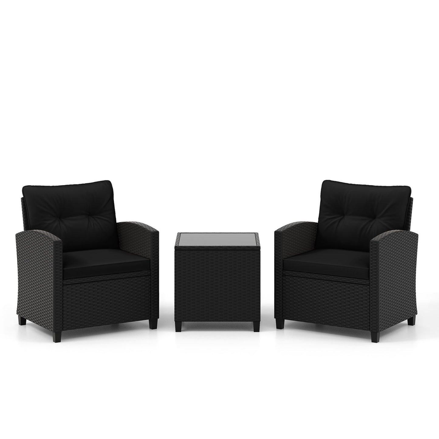 3 Pieces Patio Furniture Set with Tempered Glass Coffee Table-Off White