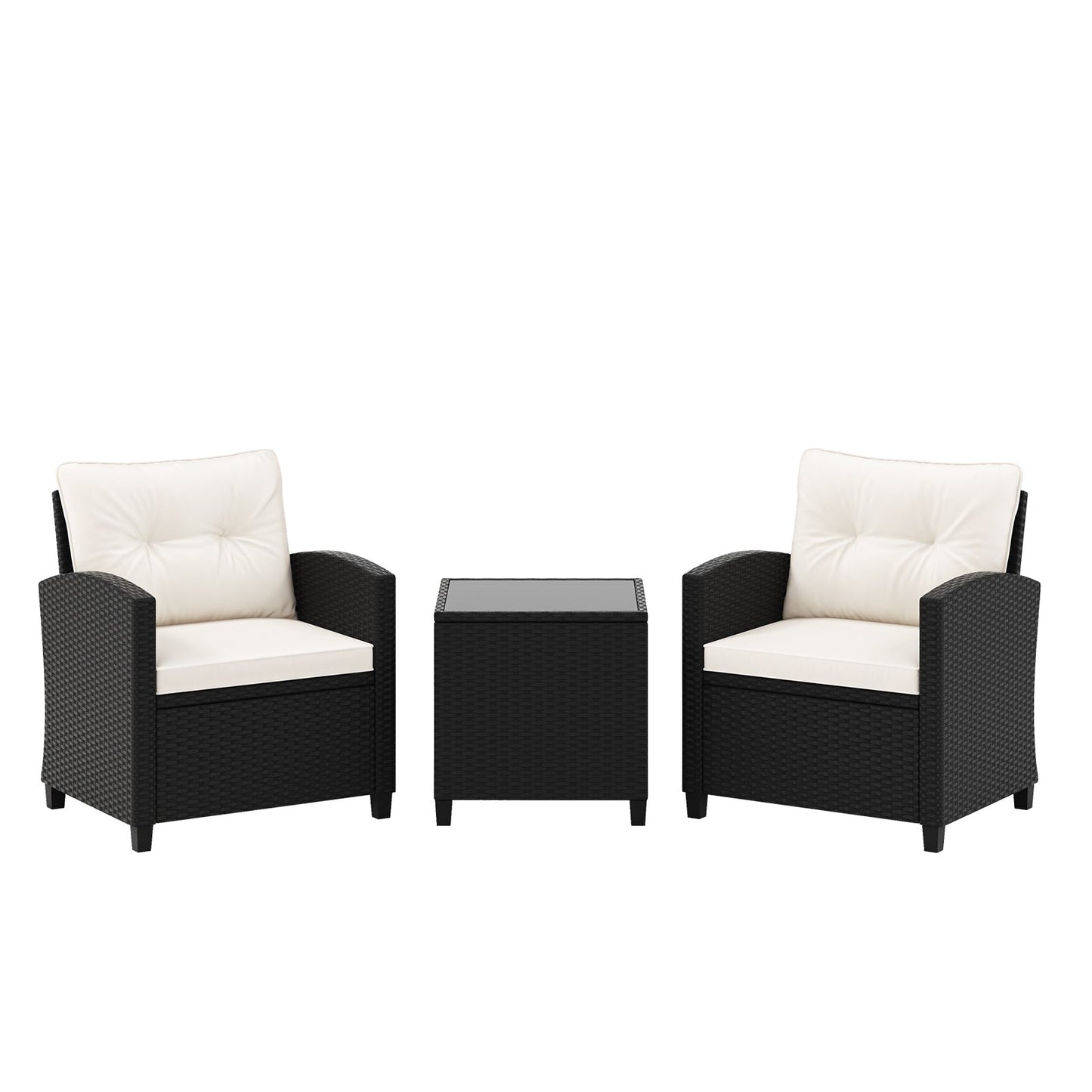 3 Pieces Patio Furniture Set with Tempered Glass Coffee Table-Off White