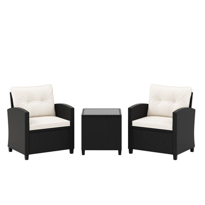 3 Pieces Patio Furniture Set with Tempered Glass Coffee Table-Off White