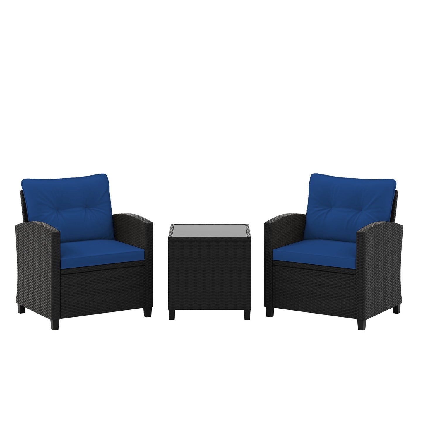 3 Pieces Patio Furniture Set with Tempered Glass Coffee Table-Off White