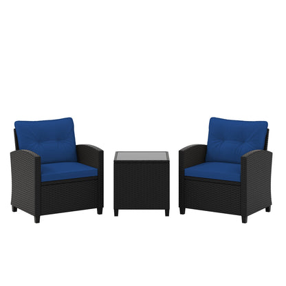 3 Pieces Patio Furniture Set with Tempered Glass Coffee Table-Off White