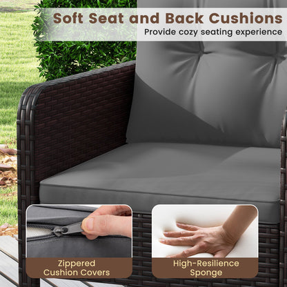 3 Pieces Patio PE Wicker Furniture Set with Cushions for Porch and Balcony